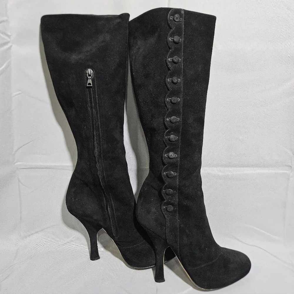 Dolce & Gabbana Designer Black Suede Sexy Zip Up Knee High Boots Size 39/8.5 - Picture 2 of 14